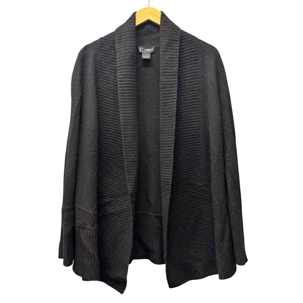 C by Bloomingdale's Cashmere Cardigan Womens Medium Open Front Black Sweater